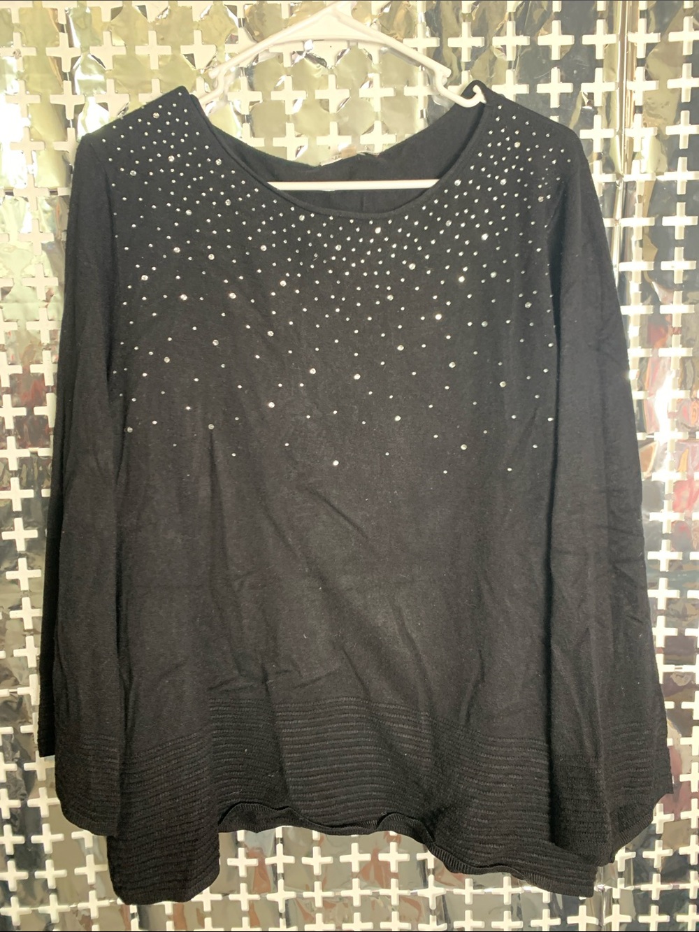 Vila Milano Black Long-Sleeve Stud-Embellished Scoop Neck Top